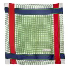 YVES SAINT LAURENT シルク大判スカーフ　チェック柄 緑/赤/紺