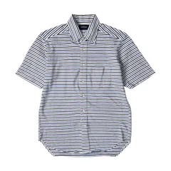 NEWYORKER ニューヨーカー ボーダー BD 半袖シャツ L/コットン/ホワイト ブルー ブラック