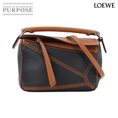 新品同様 ロエベ LOEWE パズルバッグ ミニ 2way ハンド ショルダー バッグ レザー ブラウン ブラック シルバー 金具 90286436