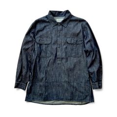 SASSAFRAS ササフラス LAND SCAPER SHELL HALF (6oz Denim) インディゴプルオーバーシャツ