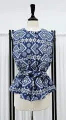 ジャガード ノースリーブジャケット ベスト ペプラムジャケット