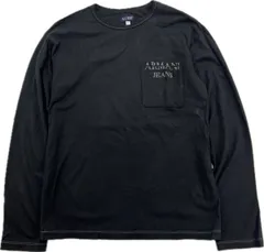 ARMANI JEANS ☆ ロゴ ポケット Tシャツ 長袖 ロンT ブラック 4 S相当 メンズ 通年 休日 大人カジュアル 人気 アルマーニ ジーンズ■BF263