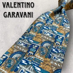 Valentino Garavani バレンティーノ ガラバーニ アート柄 扇 建築 ネクタイ ライトブルー