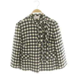 レッド ヴァレンティノ RED VALENTINO ノーカラーショートジャケット シングル チェック柄 ウール 38 M 白 ホワイト 黒 ブラック /YQ ■OSのサムネイル