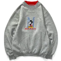 90年代 Mickey&Co. Disney ディズニー 刺繍スウェット ミッキーマウス レイヤード トレーナー グレー レディース L 古着 ヴィンテージ