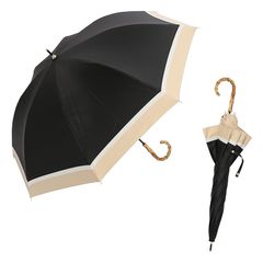 assa 日傘 完全遮光 レディース 長傘 UVカット 100% 大きめ 55cm ワイド 軽量 手開き傘 遮熱効果 晴雨兼用 グラスファイバー バンブー 竹製ハンドル FLL (FLL007/ブラック) 0