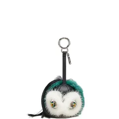 フェンディ バッグバグズ モンスター バッグチャーム キーホルダー ブラック グリーン レザー ファー プラスチック レディース FENDI【214-04306】