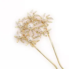 髪飾り 成人式 振袖 前撮り 袴 花 浴衣 夏祭り 花火大会 ゴールド パール ラインストーン キラキラ おしゃれ かわいい フォー No.9-4444