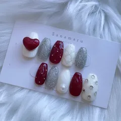 【本日限定価格】【サイズオーダー】 ネイルチップ キルティングネイル クリスマスネイル バレンタインネイル 冬ネイル