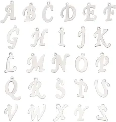 UNICRAFTALE 約208個 アルファベットチャーム 304ステンレス製 文字A-Z ペンダント イニシャルチャーム メタルパーツ ステンレス色 メタルチャーム チャームパーツ 手芸( ステンレス色-208個,  26種-アルファベット)