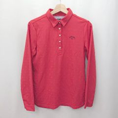 ◇ ⊂ CALLAWAY キャロウェイ 花柄 長袖 ポロシャツ サイズLL レッド レディース E  【1506130016380】