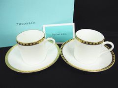 未使用同様 美品 Tiffany ティファニー Gold Band ゴールドバンド デミタスカップ ペア 箱付 Z005-0531-1