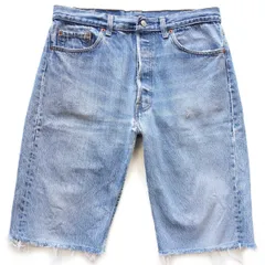 90s USA製 Levi'sリーバイス 501 ダメージ カットオフ デニム ショートパンツ ヒゲ W34★ショーツ ハーフ オールド ビンテージ ジーンズ