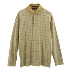 トミーヒルフィガー 千鳥格子 長袖 ポロシャツ M ベージュ系 TOMMY HILFIGER ロゴ メンズ 【中古】  【230912】
