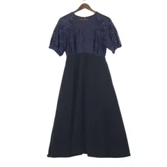 aimer anche エメアンシェ 春夏★ レース 花柄 フローラル フレア ワンピース パーティー ドレス Sz.M レディース 紺