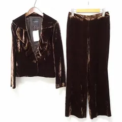 #wnc ランバン LANVIN パンツスーツ セットアップ ツーピース 38 茶 ベロア調 シルク混 イタリア製生地 レディース [883746]