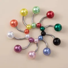 169：へそピアス 【パール】 14G バナナバーベル カーブバーベル ボディピアス へそ 耳たぶ 上品 パーティー フェミニン