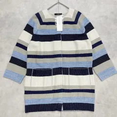◎【新品同様】MaxMara WEEKEND　マックスマーラ　ウィークエンド　ニットコート　ノーカラー　ロングカーディガン　ボーダー　L　レーヨン　コットン