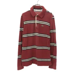 ラコステ 日本製 ボーダー ロゴワッペン 長袖 ポロシャツ 3 レッド系 LACOSTE 鹿の子地 メンズ