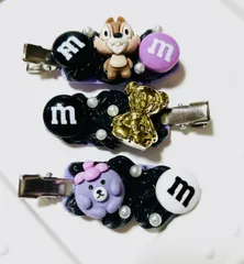 ホイップデコ【ヘアピン 前髪クリップ クマ m&m リス ブラック 3個セット】