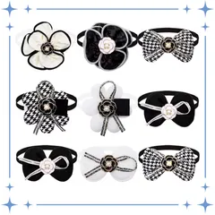 🤍🖤୨୧カメリア付リボンチョーカーデザインおまかせ　 10本 ୨୧  犬用トリミングチョーカー 猫用　ペットリボン　トリミングリボン