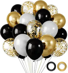 fogman 風船 バルーン 飾り付け バースデー パーティー用 誕生日 デコレーション 30個セット(ブラック＆ホワイト＆ゴールド)