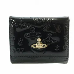 ヴィヴィアンウエストウッド Vivienne Westwood 三つ折り財布 ウォレット コンパクト エナメル オーブ ロゴ 総柄 がま口 黒 ブラック /BB ■MT ■GY18