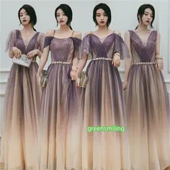 送料無料ブライズメイド ドレス ロングドレス パーティードレス パープル 紫 締め上げタイプ 演奏会用ドレス 袖あり 大きいサイズLYC602限
