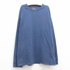 古着 ラルフローレン 長袖 ブランド Tシャツ キッズ ボーイズ 子供服 ワンポイントロゴ コットン クルーネック 紺 ネイビー 霜降り 25jan30