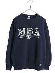 【お得なクーポン配布中!】 90s USA製 ラッセル カレッジ プリント スウェット メンズ レディース L オールド トレーナー 裏起毛 前V クルーネック トップス ネイビー