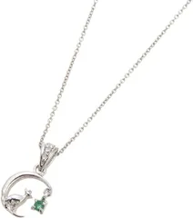 アライブ 三日月と猫の誕生石 シルバー925製 キュービックジルコニア 天然石 ネコ ムーン バースデーストーン 大人かわいい にも ネックレス レディースエメラルド