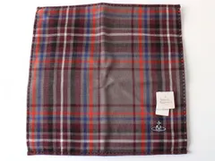 M24725 新品未使用 Vivienne Westwood ヴィヴィアンウエストウッド ミニタオル タオルハンカチ チェック柄 オーブ グレー×パープル系