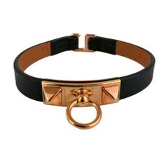 新品未使用 HERMES エルメス リヴァーレ ミニブレスレット  Mini rivale T3 Swift/Calf スウィフト/カーフスキン Black/RGHW ブラック/ローズゴールド金具 15.5-16.5cm 幅:0.7 cm バングル