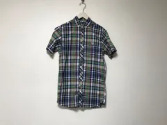 美品本物フレッドペリーFREDPERRYコットンチェック柄半袖シャツメンズサーフアメカジミリタリーストリートスケーターワークビジネススーツモードゴルフドレス紺ネイビーXS
