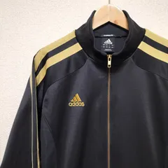 美品☆old adidas トラックジャケット ジャージトップス アウター ブラック ゴールド 黒 金 パフォーマンスロゴ 極太3本ライン メンズ サイズL ビンテージ レトロ オールド アディダス レア 希少 テックウェア y2k 希少 古着 USED