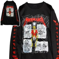 メタリカ METALLICA 黒 長袖 Tシャツ ロンT バンド ロングスリーブ デザイン 袖 両面 プリント 派手 奇抜 古着 ビンテージ vintage ロック メタル ヒップホップ ラッパー アーティスト 7部袖 K  2500 p20/