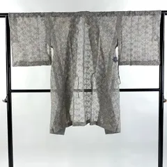 道中着 身丈101cm 裄丈65cm M 和装コート 幾何学模様 灰紫 正絹 美品 逸品 【中古】