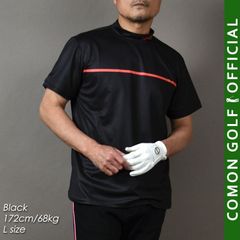 新品【COMONGOLF/コモンゴルフ】ラインデザイン半袖モックネックゴルフシャツ/ブラック(CG-HT5003S)ゴルフウェア ロゴ バイカラー ネオン DRY素材 ストレッチ サイドスリット トップス 春夏 春秋 ポロシャツ M L XL XXL XXXL
