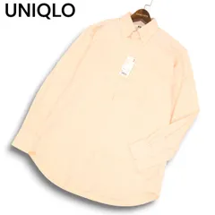 【新品 未使用】 UNIQLO ユニクロ 通年 長袖 ボタンダウン ファインクロス ドビー ストライプ シャツ Sz.L メンズ オレンジ