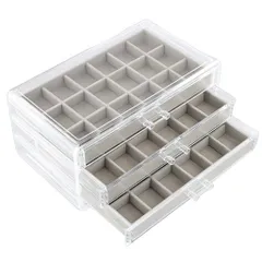 ジュエリーボックス引き出し3層ベルベットジュエリーケースイヤリングボックス指輪ボックスジュエリー収納大容量透明アクリルジュエリー棚整理ジュエリーショーケースリングイヤリ…