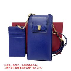 ※併売商品※◆中古美品◆Ferragamo【フェラガモ】ヴァラ チェーンショルダーフォンケース スマホショルダー レザー ネイビー系 レディース　M898