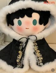 40cm ぬいぐるみ服 着せ替え ぬい服 黒 刺繍 フード付きケープ推し活