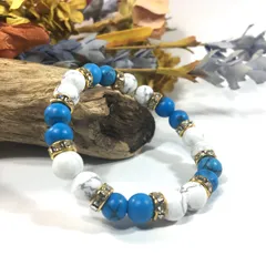 ターコイズ&ハウライト 　パワーストーン ブレスレット 　8mm（ゴールド）レディース 女性  数珠ブレス 開運 プレゼント ギフト [25]