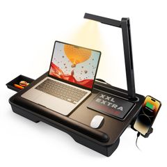 新品 SAIJI 膝上テーブル LEDライト付け 3段明るさ調整 テーブルクッション デスクトップ ノートパソコンデスク 引き出し付き PC クッション テーブル 膝上作業 PCデスク ひざ上 テレワーク 軽量トレイテーブル 持ち運び便利 17インチまでのノー