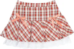 TOKYO GOODS MARKET リボン付き ミニ丈 チェック柄 スカート( レッドチェック,  L)