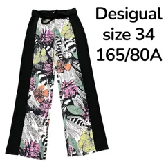 デシグアル Desigual  ストレート パンツ 黒 花柄 フラワー レディース size size 34 165/80A S5S773