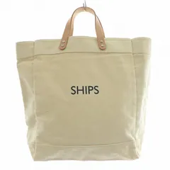 シップス SHIPS YANASE トートバッグ ハンドバッグ キャンバス レザー ロゴ プリント ベージュ /BB ■OF