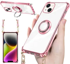新品 weiaoluo iPhone 14ケース クリア ネック リング付き ショルダー iPhone 14 耐衝撃 バンパー スマホケース tpu 軽薄型 ストラップホール付き アイフォン 14 ケース 衝撃吸収 タンド機能 車載ホルダー 首かけ 斜めがけ