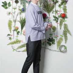 /SENエンセン韓国ファッションストライブ刺繍ロゴ長袖シャツ