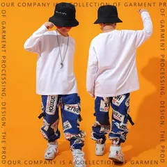 上下2点セット キッズダンス衣装 ヒップホップ セットアップ HIPHOP 長袖 シャン 花柄 パンツ ズボン 男の子 女の子 子供服 ジャズダンス ステージ衣装 練習着 体操服ningmeng02